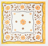 Golden Flower Print Square Silk Scarf