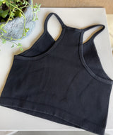 Black Ribbed OS Racerback Crop Tank by Dynamic Fashion