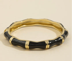 Black & Gold Wavy Bangle w/Hinge Bracelet