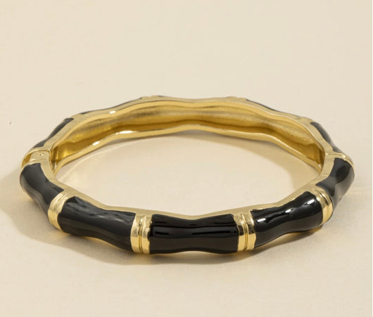 Black & Gold Wavy Bangle w/Hinge Bracelet