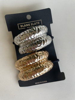 Black Hair Tie w/Set of 2 Silver & Gold Metal Design