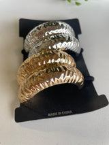 Black Hair Tie w/Set of 2 Silver & Gold Metal Design