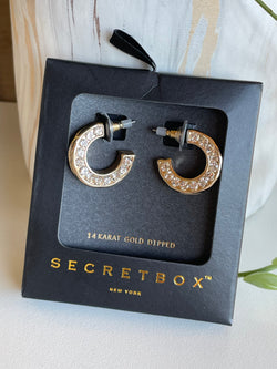 14K Gold & Rhinestone Open Hoop Earrings