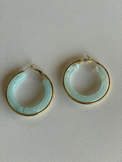 Gold & Teal Resin Hoop Earrings