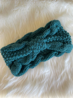 Teal Cable Knit Twisted Winter Headband