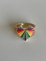 Rainbow Heart Shape Gold Size 7 Band Ring