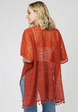 Rust Crochet OS Kimono Top w/Tassels
