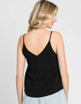 Black Pre-Washed Challis V-Neck Double Layered Cami Top