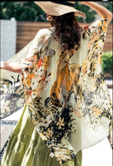 Paradise In Jungle Flower & Bird Print OS Kimono