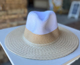 Natural & White Sun Hat w/Tan Band and Adjustable Fit