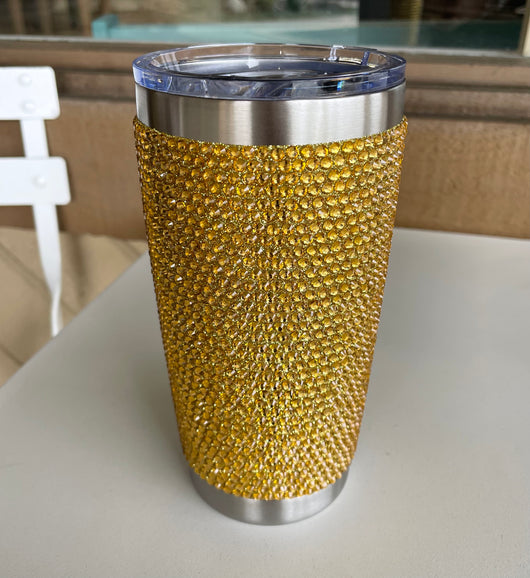 Gold Glitter Insulated Travel Coffee Cup w/Lid