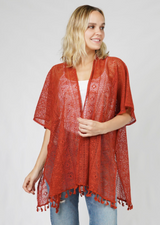 Rust Crochet OS Kimono Top w/Tassels