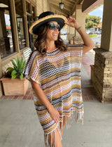Crochet OS Cover Up - Natural, Black & Yellow Stripes