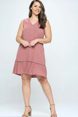 Rose Pink Flowy Summer Plus Size Dress w/Pockets and Ruffle Hem