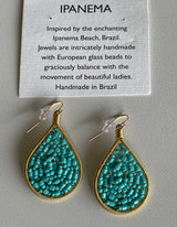 Ipanema Handmade in Brazil Turquoise Seed Bead Teardrop Earrings