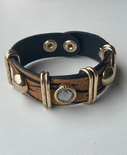 Brown & Black Bracelet w/Rhinestones & Snap Closure