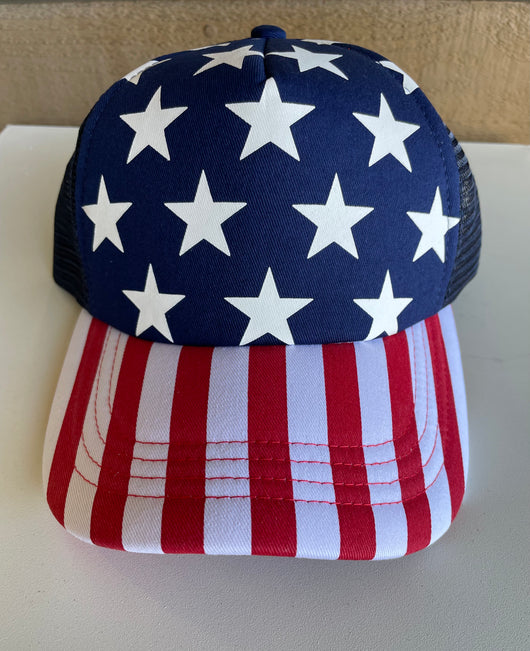 Stars & Stripes Trucker Hat Adjustable Snap Closure