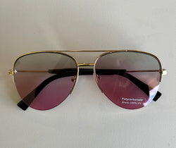 Aviator Black & Gold Frame Sunglasses w/Bright Lenses