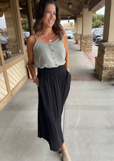 Sage Faux Button Down Spaghetti Strap Cami Top - Made in USA
