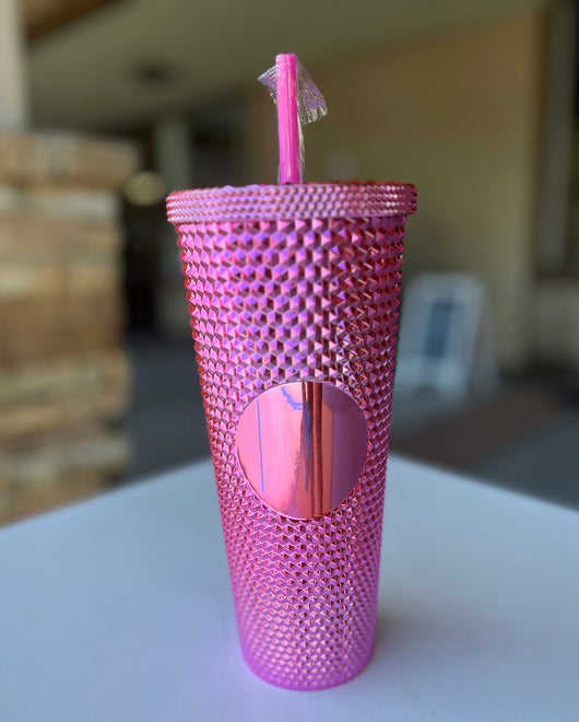 Pink Sparkle Travel Cup w/Plastic Straw