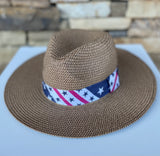 Natural Brown Sun Hat W/Stars & Stripes Band and Adjustable Fit