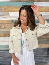 Bone Soft Denim Distressed Crop Jacket
