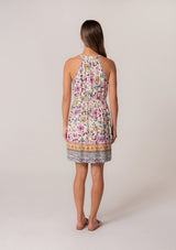 Vibrant Floral Boho Print Mini Tank Dress w/Smocked Waist & Front Tie by Lovestitch