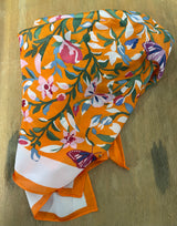 Butterfly & Floral Vibrant Print Orange Square Scarf
