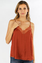 Rust Lace Silk Shadow Stripe Cami Top w/Adjustable Straps