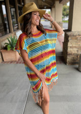 Crochet OS Cover Up - Red, Blue & Yellow Stripes