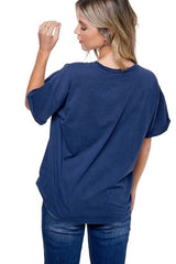 Game Day Navy Mineral Washed Boyfriend Fit Graphic Tee & Cuff Sleeves