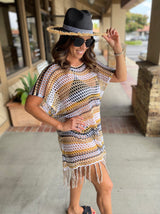 Crochet OS Cover Up - Natural, Black & Yellow Stripes