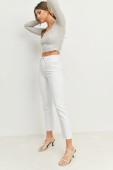 White Crop Cut Off Straight Leg High Rise Jeans by Just USA