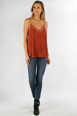 Rust Lace Silk Shadow Stripe Cami Top w/Adjustable Straps