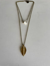 Lil Avery Antique Gold Leaf & White Hexagon Stone Layered Necklace