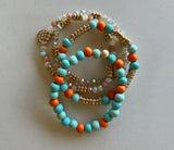 Turquoise & Orange Set of 4 Stretch Beaded Bracelets