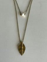 Lil Avery Antique Gold Leaf & White Hexagon Stone Layered Necklace