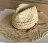 Beige CC Brand Sun Hat w/Brown Band, Adjustable Fit & UV Protection