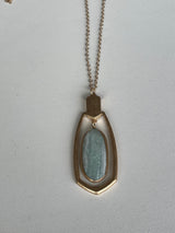 Gold Hexagon w/Mint Stone Long Necklace