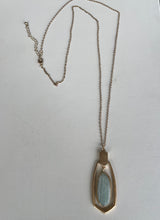 Gold Hexagon w/Mint Stone Long Necklace