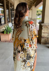 Paradise In Jungle Flower & Bird Print OS Kimono