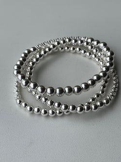 Silver Ball Set of 3 Beaded Stretch Bracelets