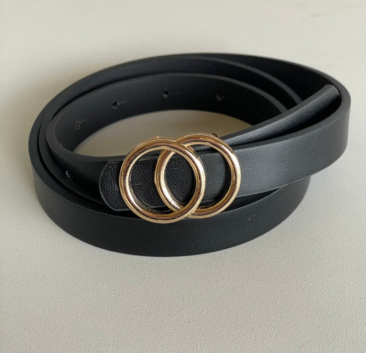Black & Gold Linked Circles Thin Belt