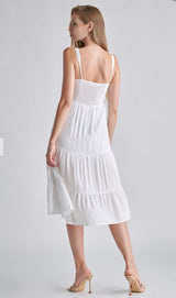 White Tiered Tank Midi Dress w/Lining & Adjustable Straps