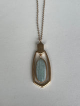 Gold Hexagon w/Mint Stone Long Necklace