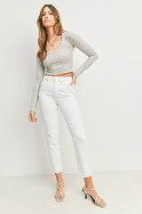 White Crop Cut Off Straight Leg High Rise Jeans by Just USA