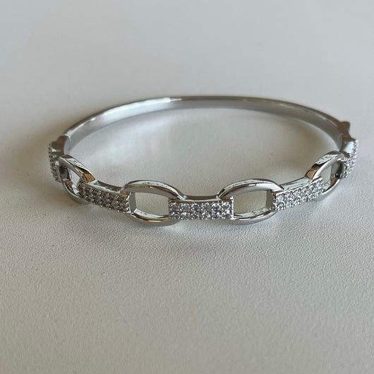 Silver Chain Link Hinge Bangle Bracelet