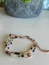Gold & Marble Acetate Linked Bracelet w/Adjustable Clasp