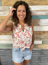 Floral Mandarin Button Down Sleeveless Top by Lovestitch