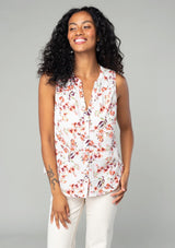 Floral Mandarin Button Down Sleeveless Top by Lovestitch